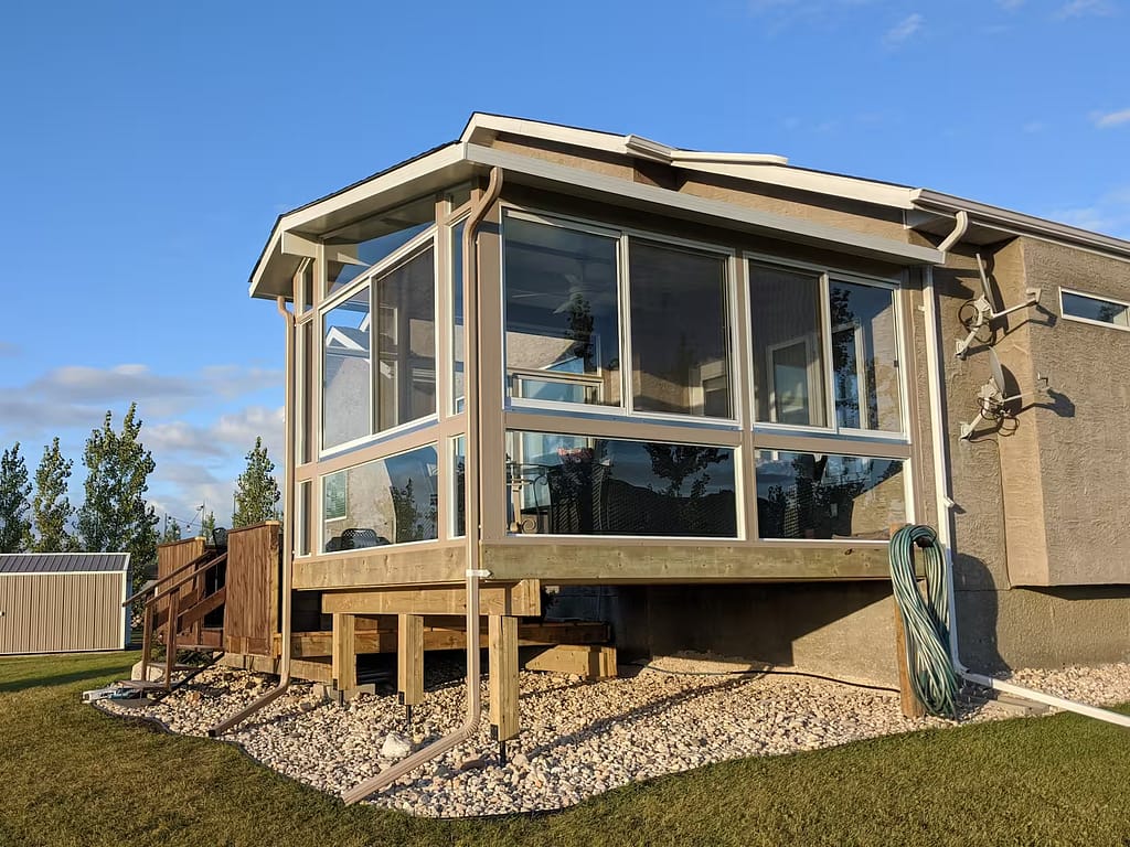 sandalwood and white gable sunroom by SunCo in St. Andrews Manitoba