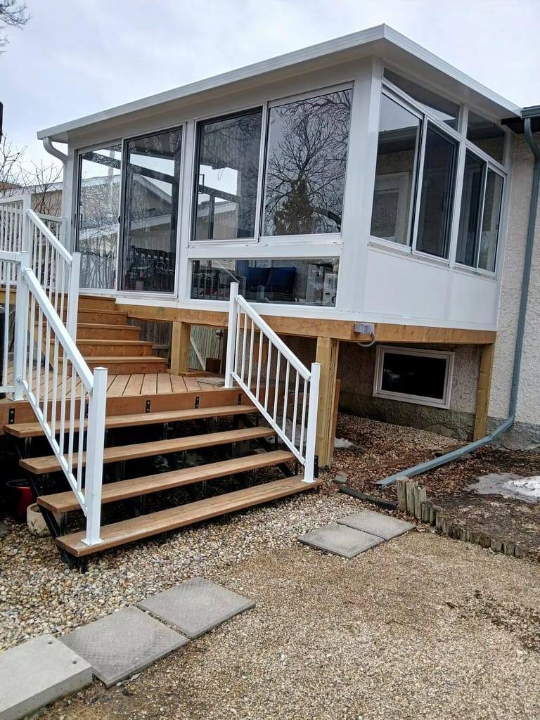 white elevated studio sunroom built in White Ridge, Winnipeg