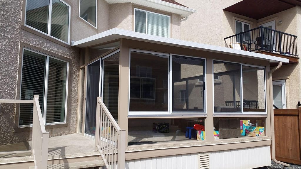 Sandalwood and white studio sunroom by SunCo in Bridgwater Forest, Winnipeg
