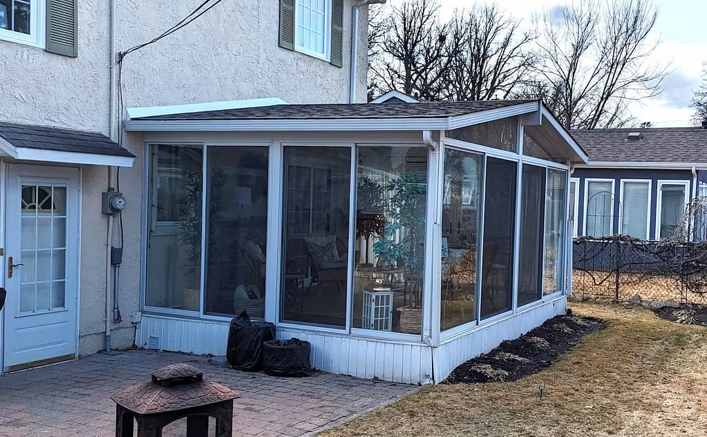 white gable shingled sunroom in Silver Heights, Winnipeg