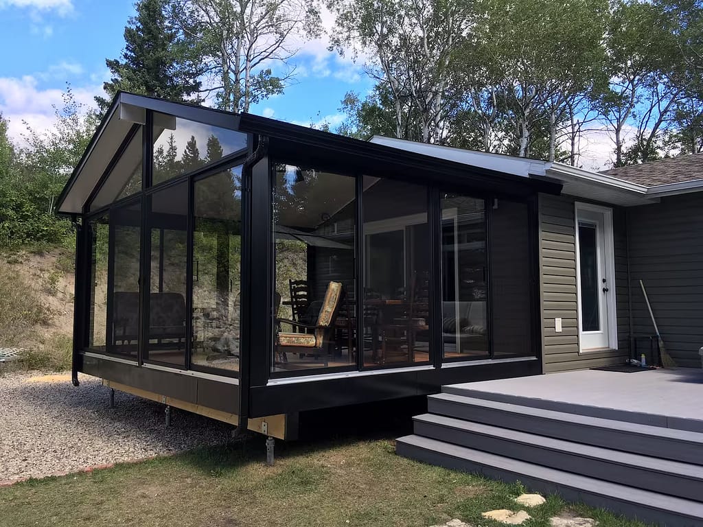 black gable sunroom by SunCo in Ditch Lake, Manitoba