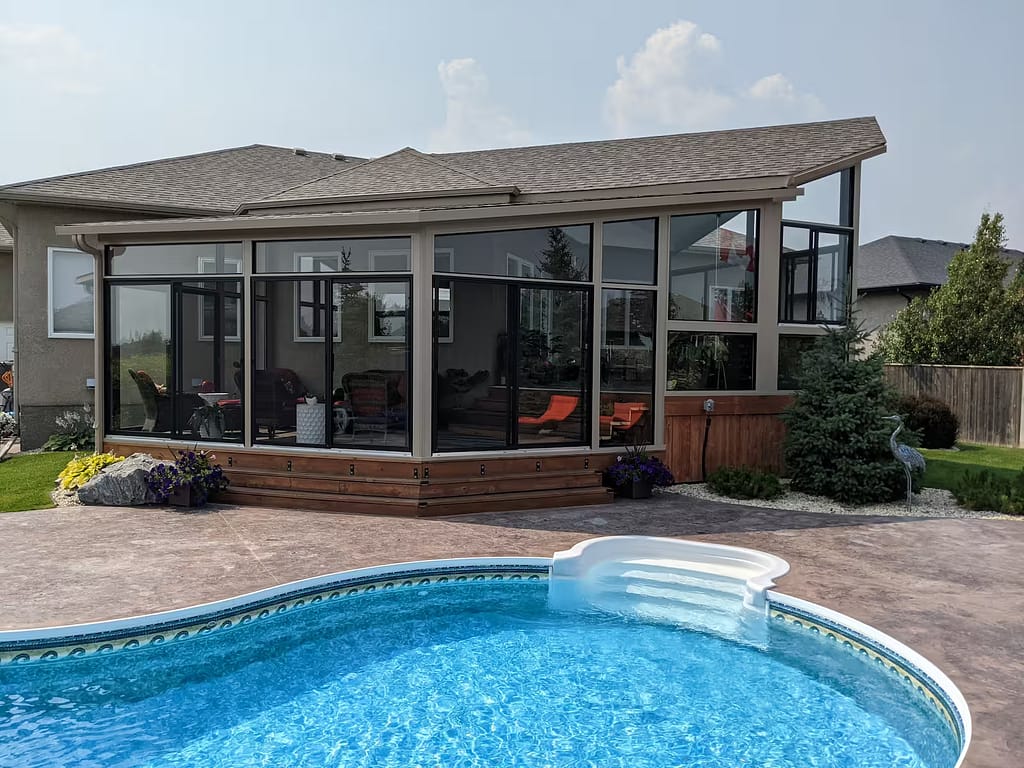 sandalwood gable sunroom with attached studio by SunCo in Oakbank, Manitoba
