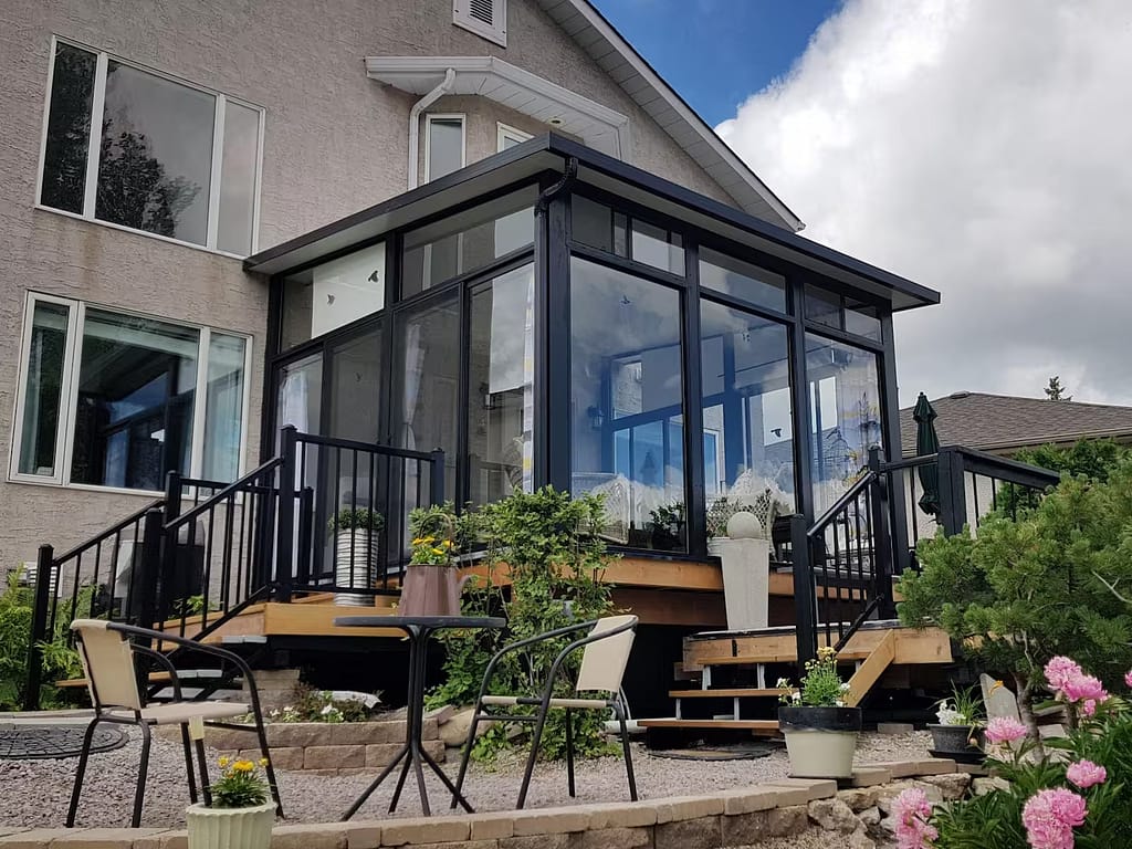 Black studio sunroom by SunCo in St. Norbert, Winnipeg