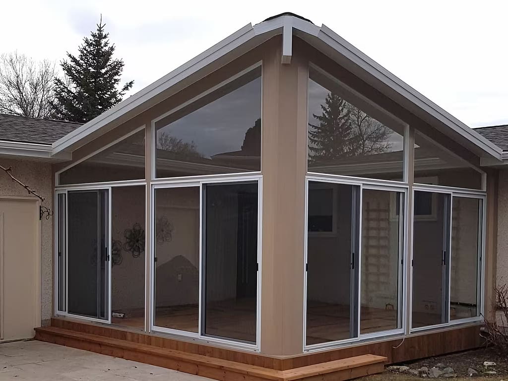 sandalwood and white gable sunroom by SunCo in North Kildonan, Winnipeg