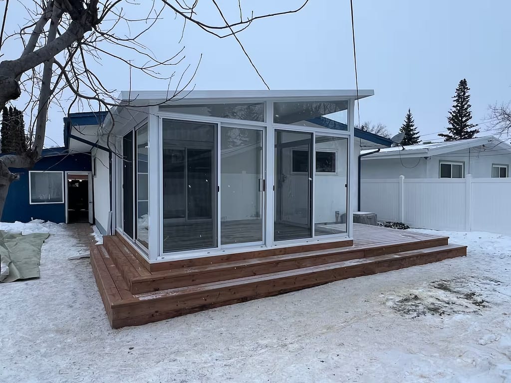 white studio sunroom by SunCo in Windsor Park, Winnipeg